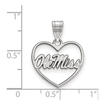 University of Mississippi Sterling Silver Medium Ole Miss Heart Pendant – view 2