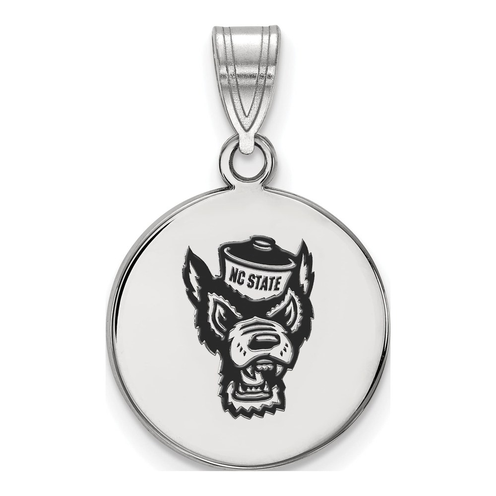 North Carolina State University Sterling Silver Medium NC Wolf Enameled Disc Pendant