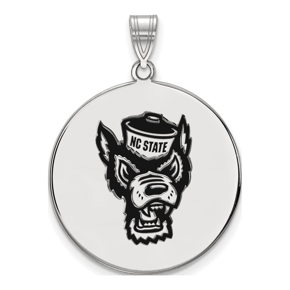 North Carolina State University Sterling Silver Extra Large NC Wolf Enamel Disc Pendant