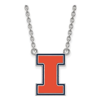 University of Illinois Sterling Silver Letter I Large Enameled Pendant Necklace