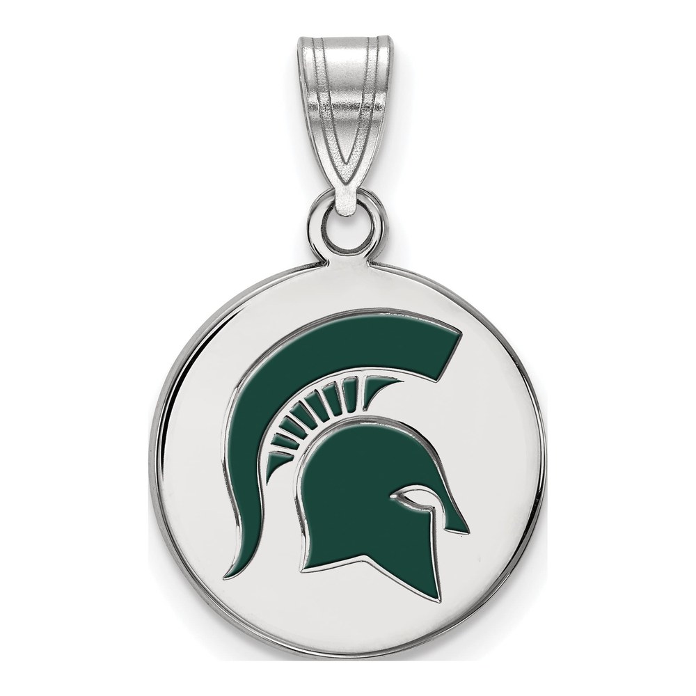 Michigan State University Sterling Silver Medium Spartan Enamel Disc Pendant