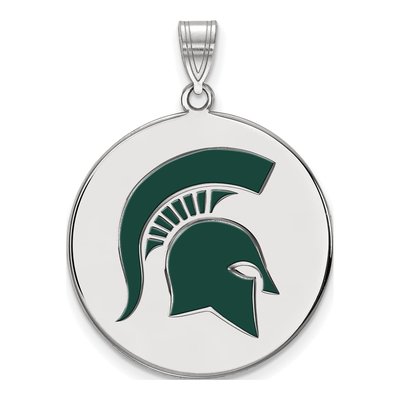 Michigan State University Sterling Silver Extra Large Spartan Enamel Disc Pendant