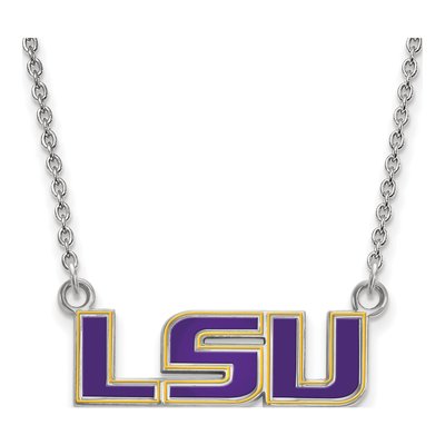 Louisiana State University Sterling Silver Small LSU Enamel Pendant Necklace