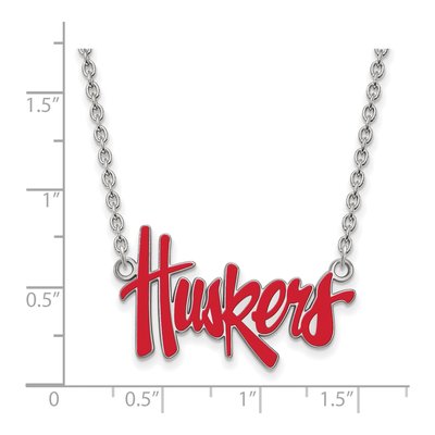 University of Nebraska Sterling Silver Large Huskers Enamel Script Necklace – view 2