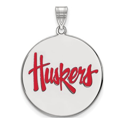 University of Nebraska Sterling Silver Extra Large Huskers Enamel Disc Pendant