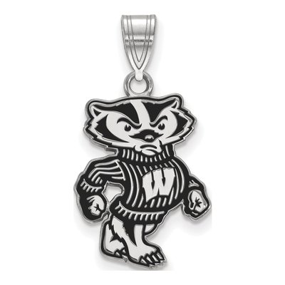 University of Wisconsin Sterling Silver Large Badger Enamel Pendant