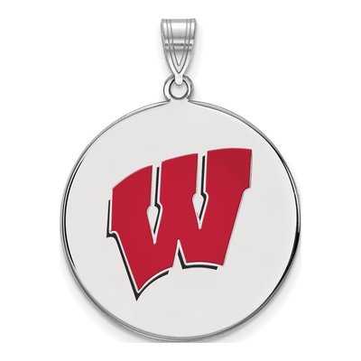University of Wisconsin Sterling Silver Extra Large Enameled Disc Letter W Pendant