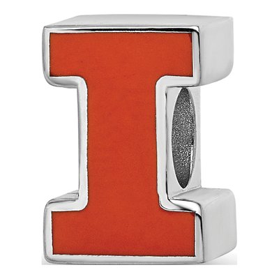 University of Illinois Sterling Silver Letter I Enameled Bead