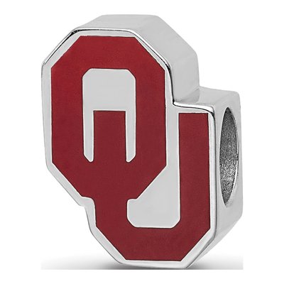 University of Oklahoma Sterling Silver O-U 1-sided Enameled Bead
