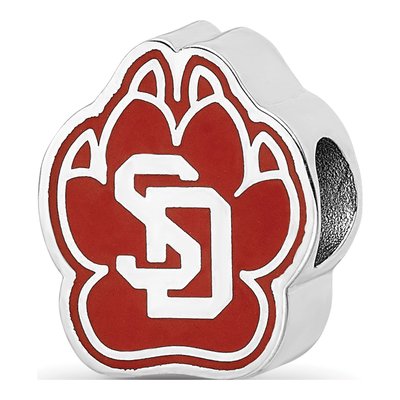 University of South Dakota Sterling Silver S-D Pawprint Enameled Bead