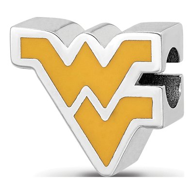 West Virginia University Sterling Silver W-V Enameled Bead