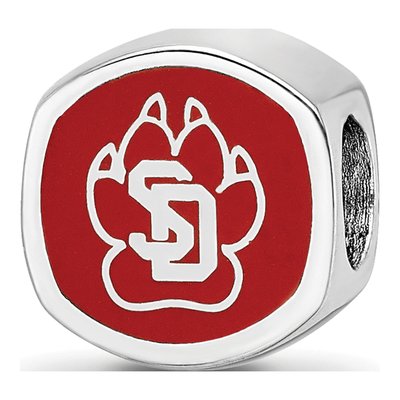 University of South Dakota Sterling Silver S-D Pawprint 2-sided Enameled Bead
