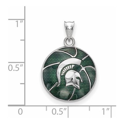 Michigan State University Sterling Silver Large Spartan Basketball Pendant – view 2