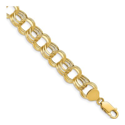 14K Yellow Gold Hollow Triple Link Charm Bracelet