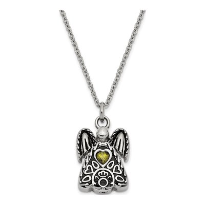 Stainless Steel CZ Angel Ash Holder Pendant Necklace
