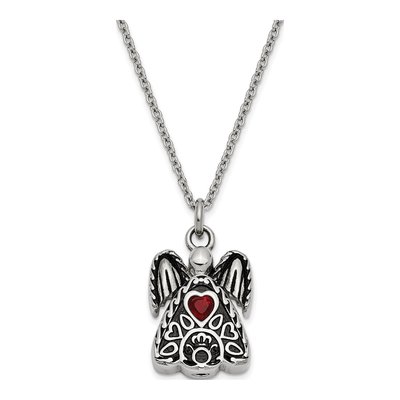 Stainless Steel CZ Angel Ash Holder Pendant Necklace