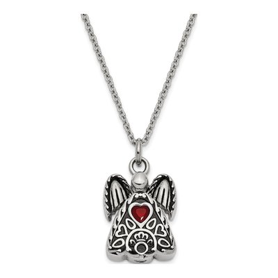 Stainless Steel CZ Angel Ash Holder Pendant Necklace