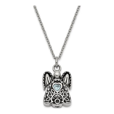 Stainless Steel CZ Angel Ash Holder Pendant Necklace
