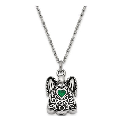 Stainless Steel CZ Angel Ash Holder Pendant Necklace