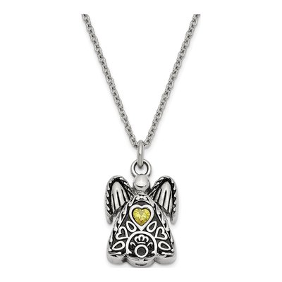 Stainless Steel CZ Angel Ash Holder Pendant Necklace