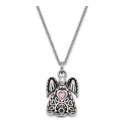 Stainless Steel CZ Angel Ash Holder Pendant Necklace
