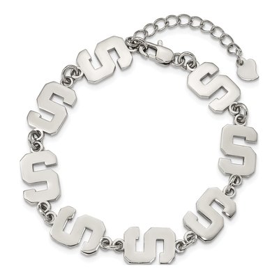 Michigan State University Stainless Steel Link Letter S Bracelet – view 3