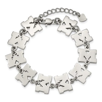University of Michigan Stainless Steel Link Letter M Bracelet – view 3