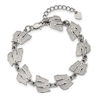 University of Wisconsin Stainless Steel Link Letter W Bracelet – view 3