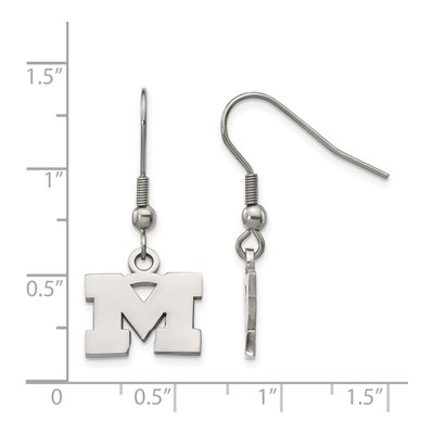 University of Michigan Stainless Steel Letter M Dangle Earrings – view 2