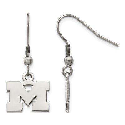 University of Michigan Stainless Steel Letter M Dangle Earrings