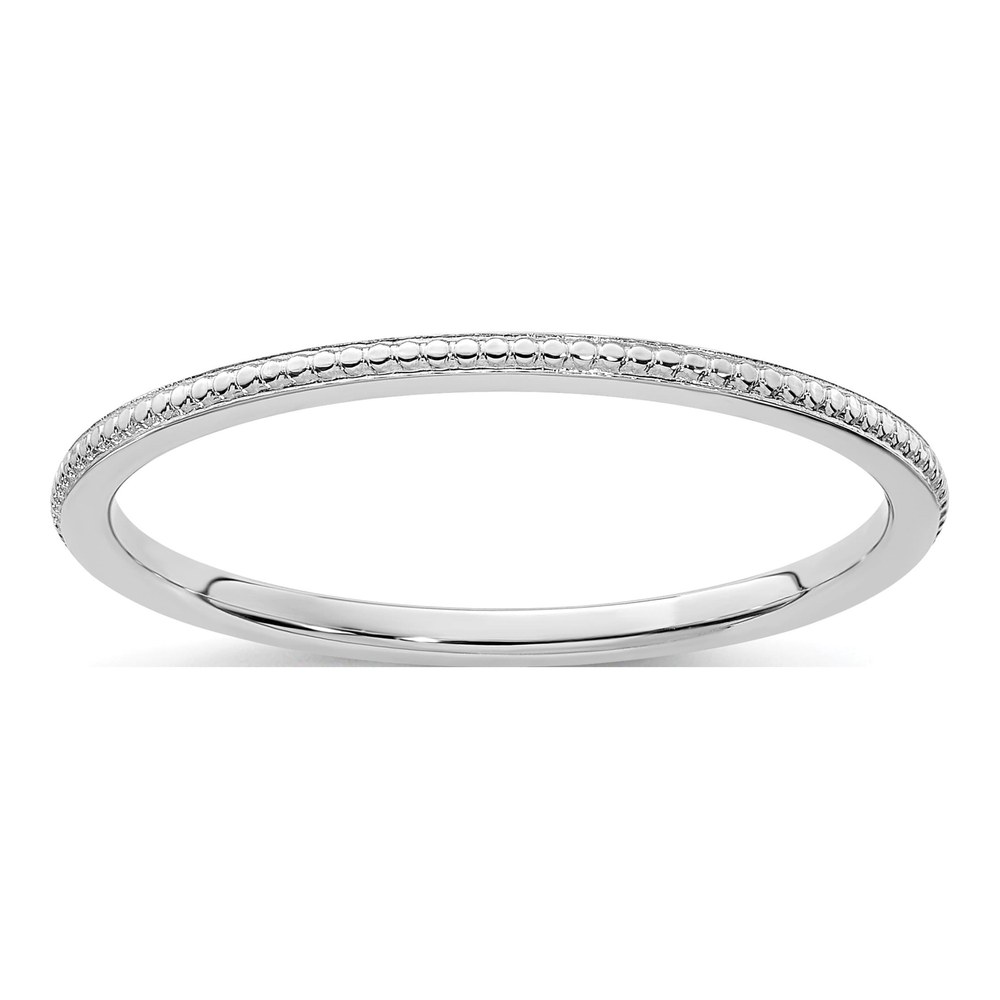 14K White Gold 1.2mm Beaded Stackable Wedding Band