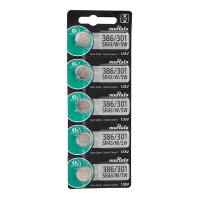 MuRata Type 386/301 Watch Batteries, Pkg of 5