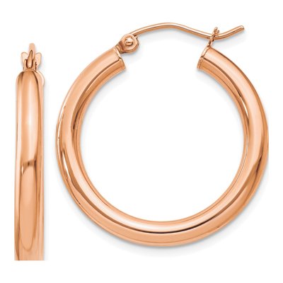 14K Rose Gold 25mm Tube Hoop Earrings