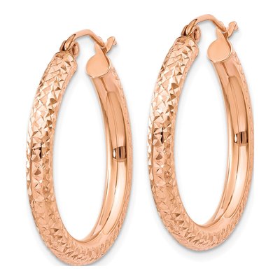 14K Rose Gold 25mm Diamond-Cut Round Hoop Earrings – view 3
