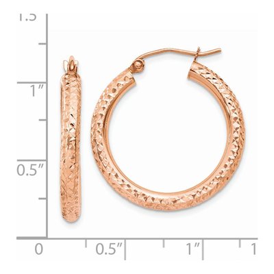 14K Rose Gold 25mm Diamond-Cut Round Hoop Earrings – view 5