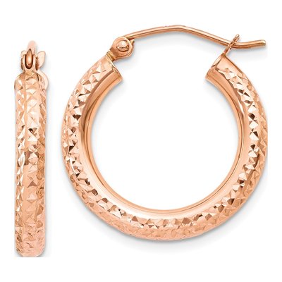 14K Rose Gold 20mm Diamond-Cut Hoop Earrings