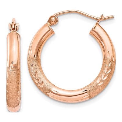 14K Rose Gold 14mm Diamond-Cut Hoop Earrings