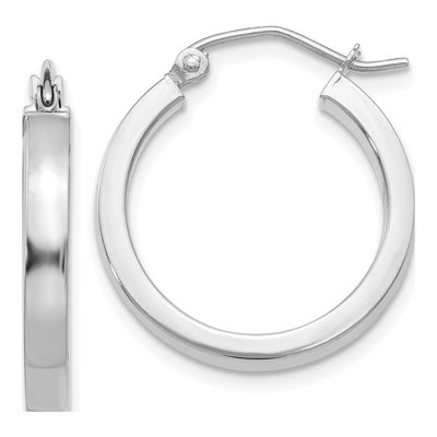 14K White Gold 20mm Rectangle Tube Hoop Earrings