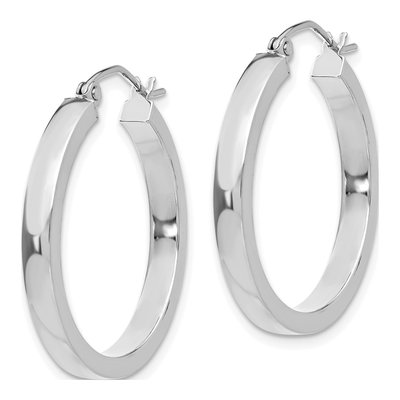 14K White Gold 25mm Rectangle Tube Hoop Earrings – view 3
