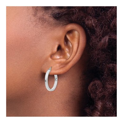 14K White Gold 25mm Rectangle Tube Hoop Earrings – view 4