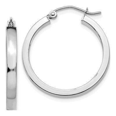 14K White Gold 25mm Rectangle Tube Hoop Earrings