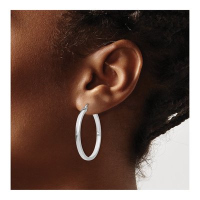 14K White Gold 34mm Rectangle Tube Hoop Earrings – view 4