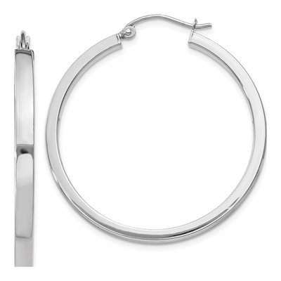 14K White Gold 34mm Rectangle Tube Hoop Earrings