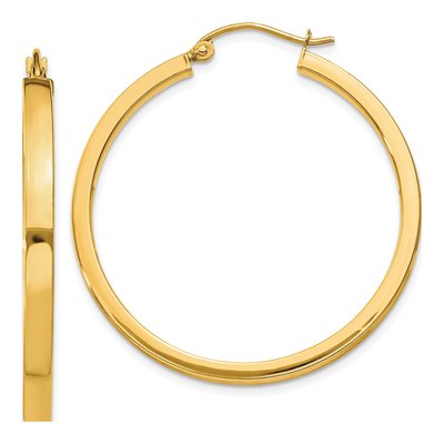 14K Yellow Gold 34mm Rectangle Tube Hoop Earrings