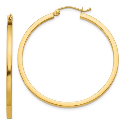 14K Yellow Gold 40mm Square Tube Hoop Earrings