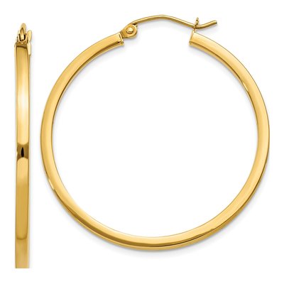 14K Yellow Gold 35mm Square Tube Hoop Earrings