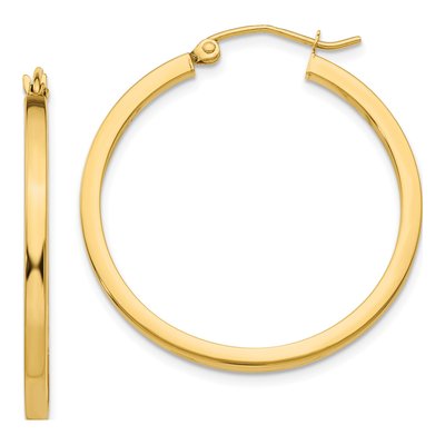 14K Yellow Gold 30mm Square Tube Hoop Earrings