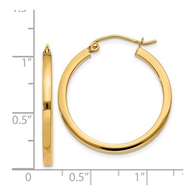 14K Yellow Gold Square Tube Hoop Earrings 25mm – view 5