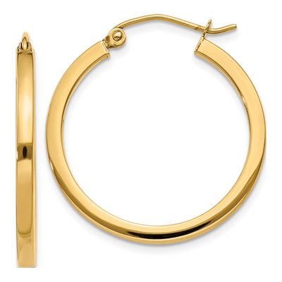 14K Yellow Gold 25mm Square Tube Hoop Earrings
