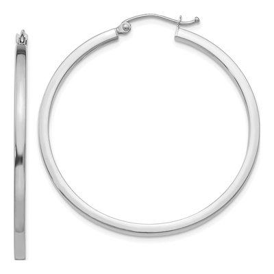 14K White Gold 40mm Square Tube Hoop Earrings
